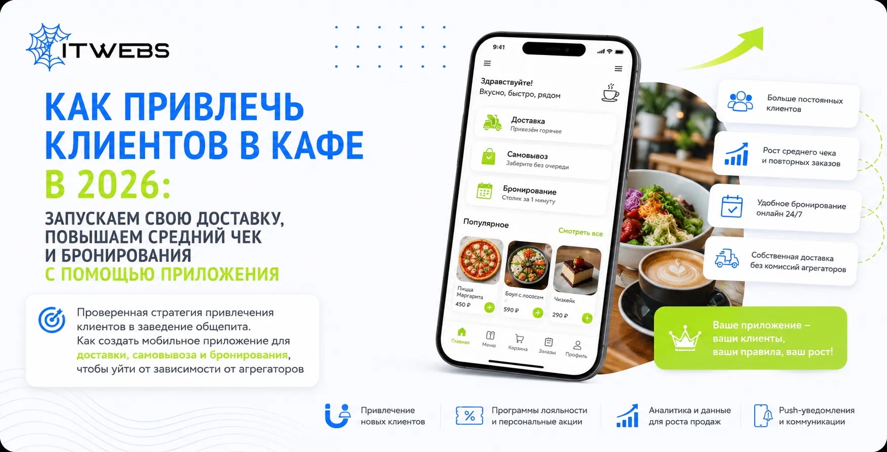 Как привлечь клиентов в кафе в 2026: запускаем свою доставку, повышаем средний чек и бронирования с помощью приложения